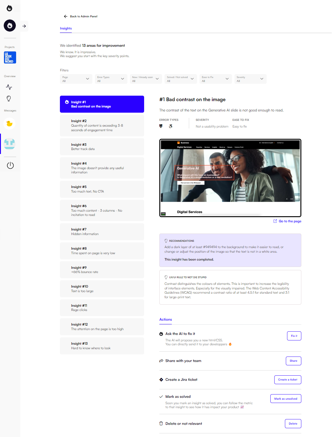 Breakdown of suggested website enhancements